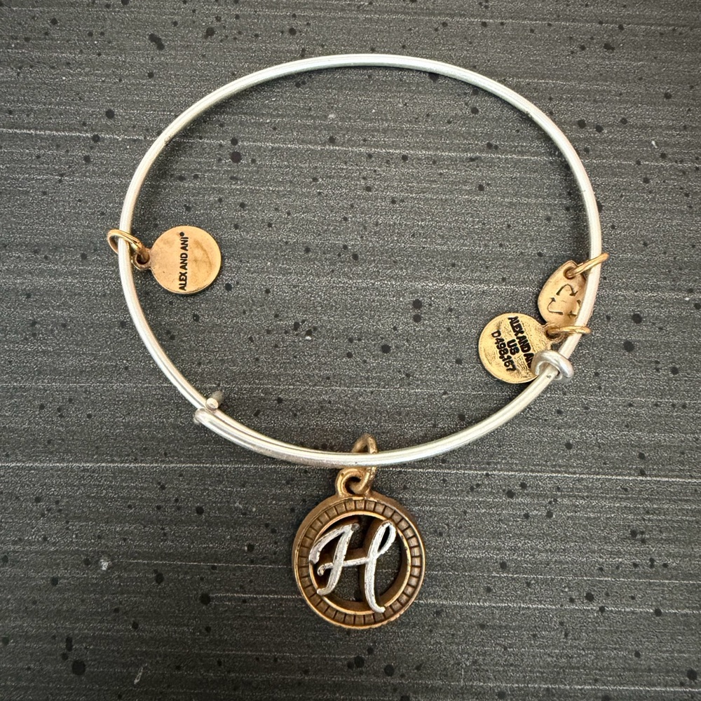 Gold and Silver H Charm Alex and Ani Bracelet